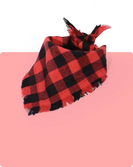 Tassel Dog Bandana- Christmas Red Grid