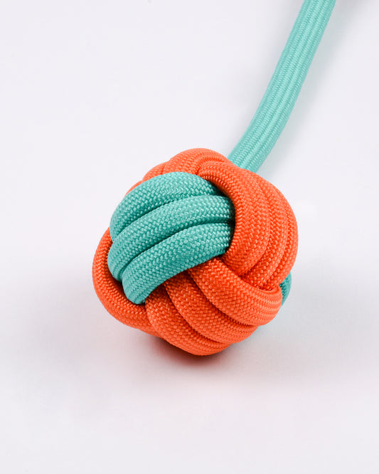 Nylon Rope and Ball Tug Toy With Loop - Orange Green